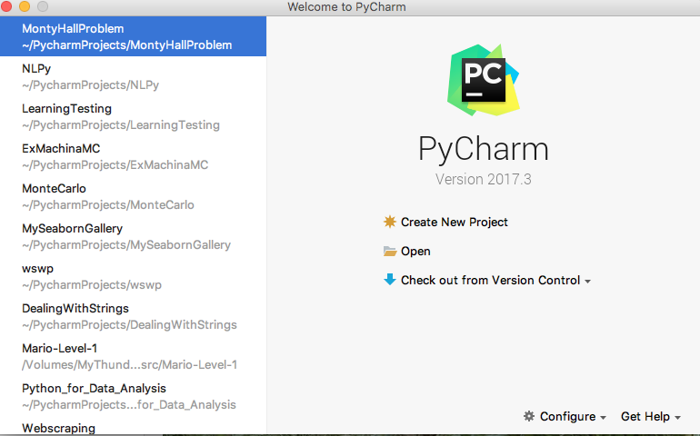 PyCharm Project Dialog