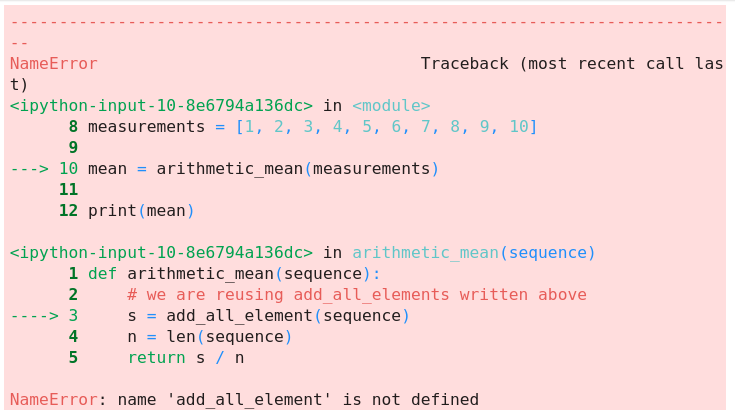 Example error traceback