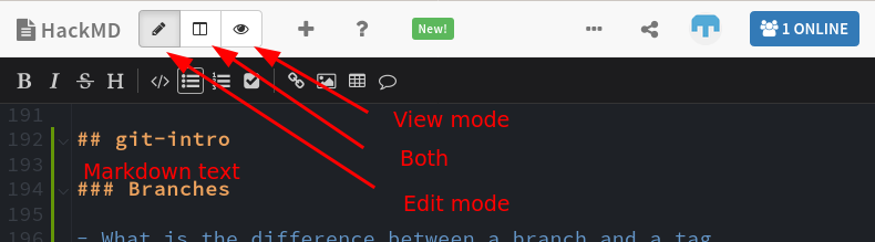 View and edit modes at top