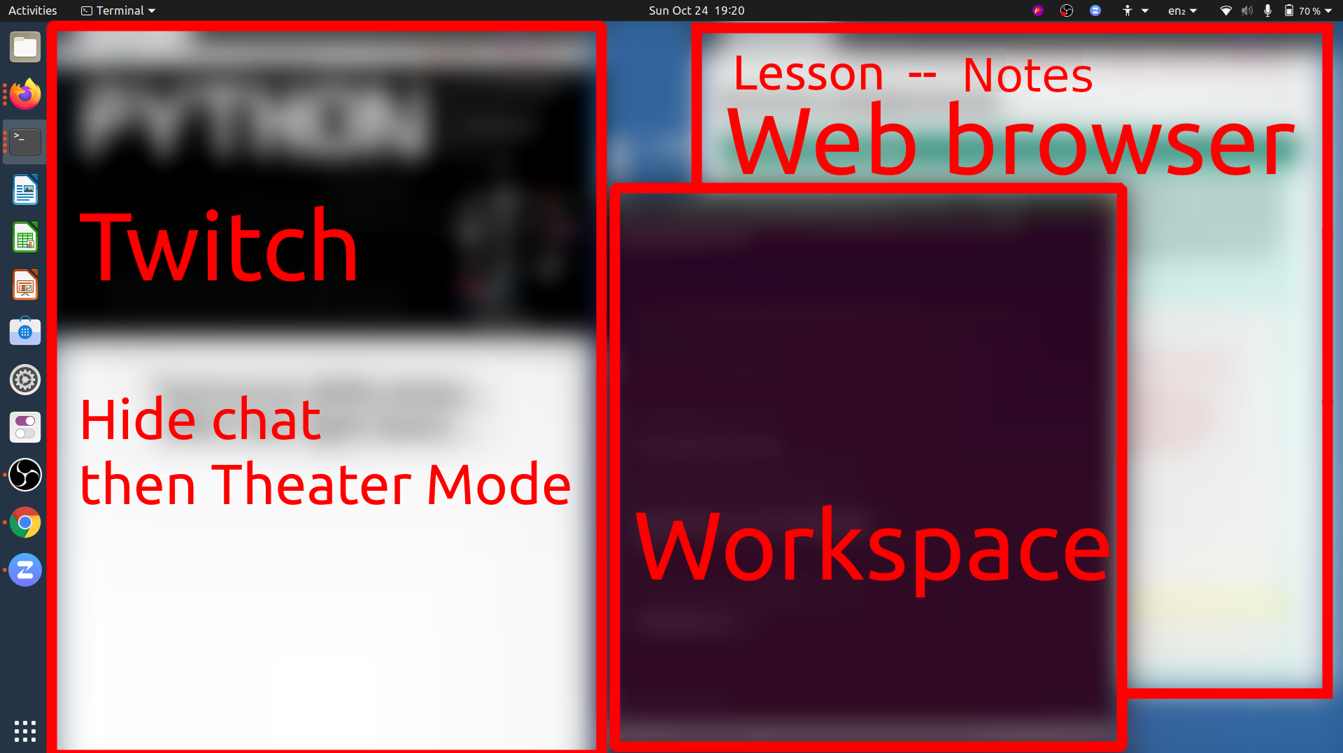 Screenshot of a desktop with half the screen for instructor screenshare and the other half for the learns to work.